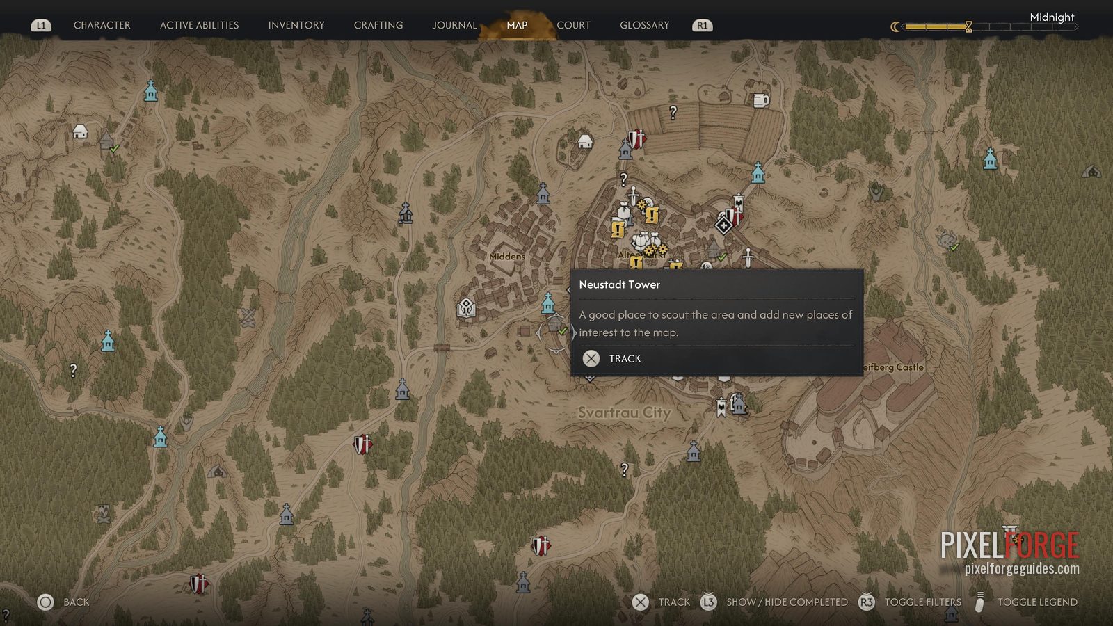 Neustadt Tower location on the Blood of Dawnwalker map (map overview)