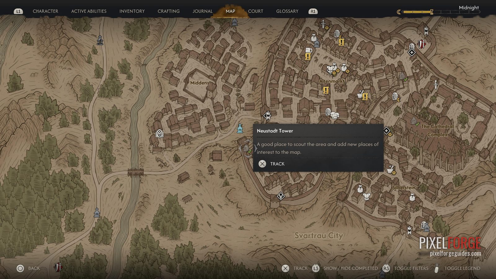 Neustadt Tower location on the Blood of Dawnwalker map (zoomed in)