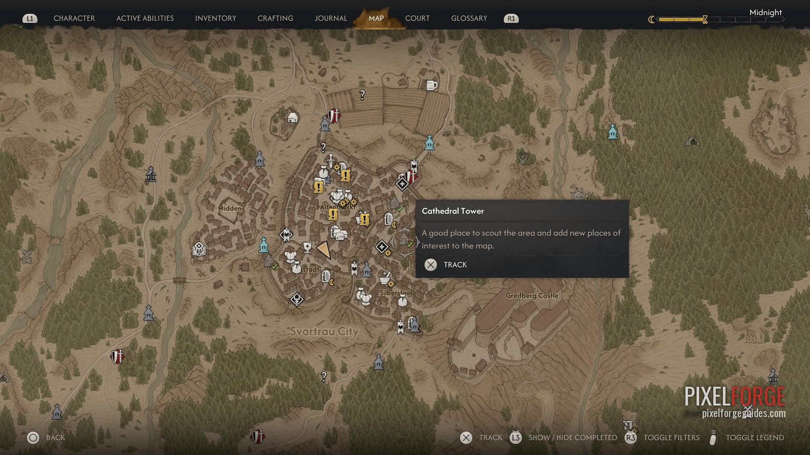 Cathedral Tower location on the Blood of Dawnwalker map (map overview)