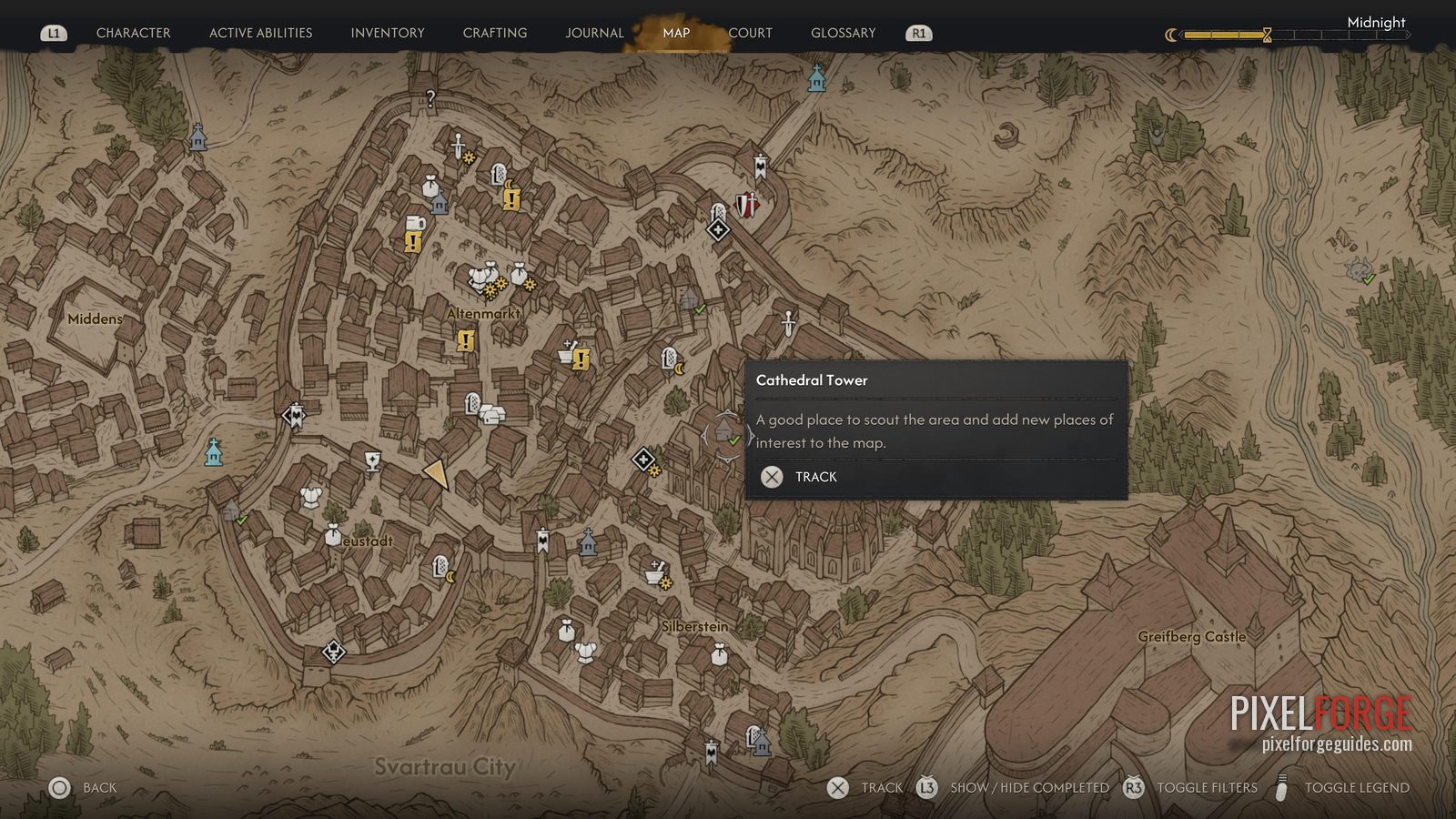 Cathedral Tower location on the Blood of Dawnwalker map (zoomed in)