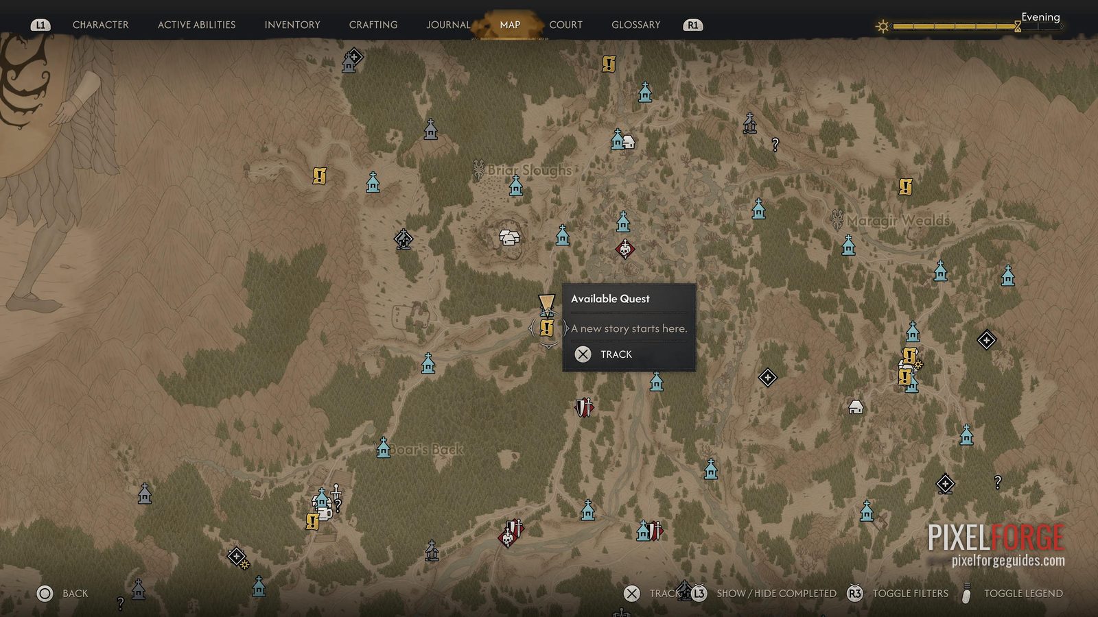 Available Quest pin, Briar Sloughs / Maragir Wealds