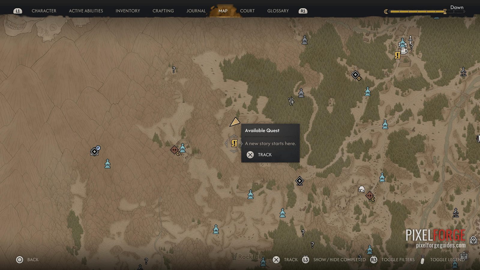 Available Quest pin, Rockfall